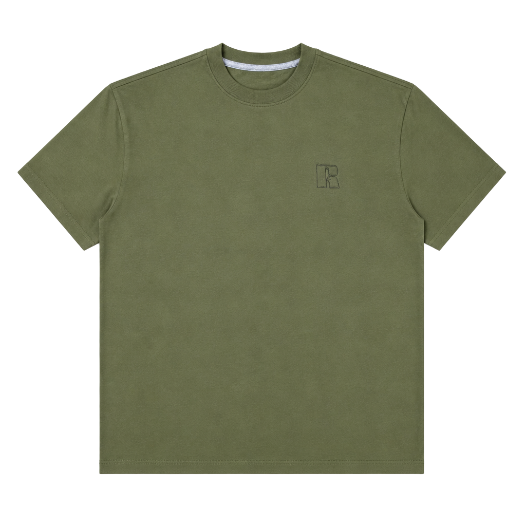 Russell Athletic Crewneck Sweatshirt Olive Green Embroidered R Logo 1