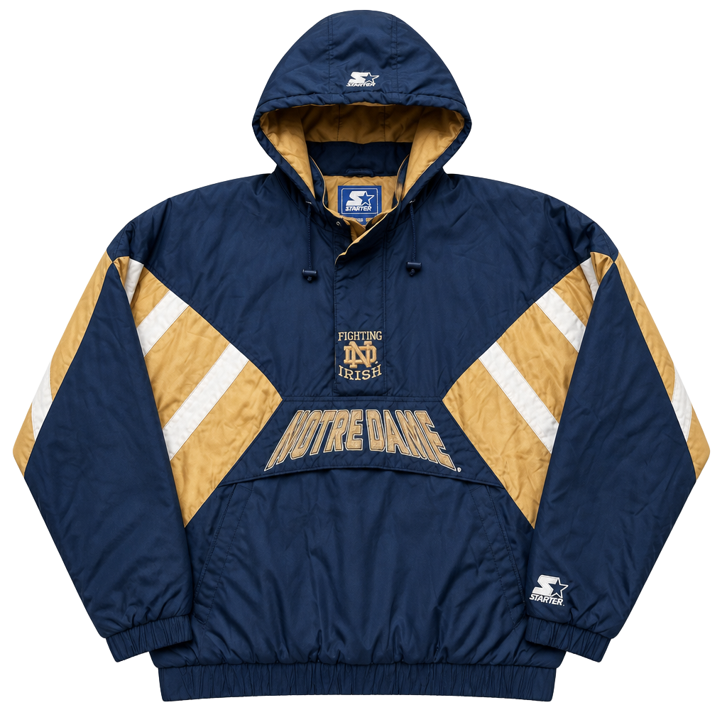 Vintage 1990s Notre Dame Fighting Irish Starter Quarter Zip Puffer Jacket 1