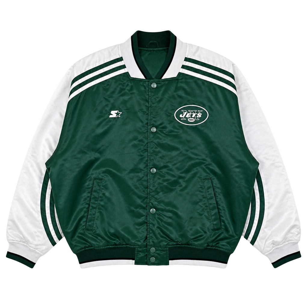 Vintage Starter NFL Pro Line New York Jets Green Satin Bomber Jacket Size L 1