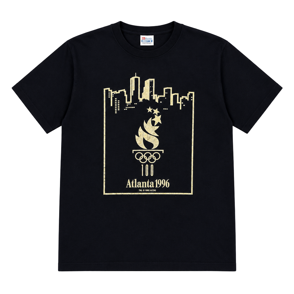 Hanes Atlanta 1996 Olympics T-Shirt Size M Black Gold Single Stitch 1