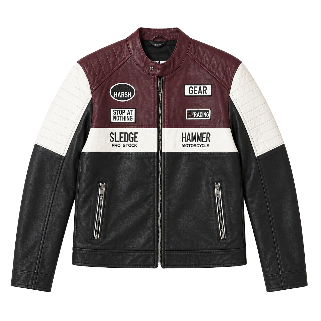 Chor Clothing Company Men's Color Block Faux Leather Motorcycle Racing Jacket 1