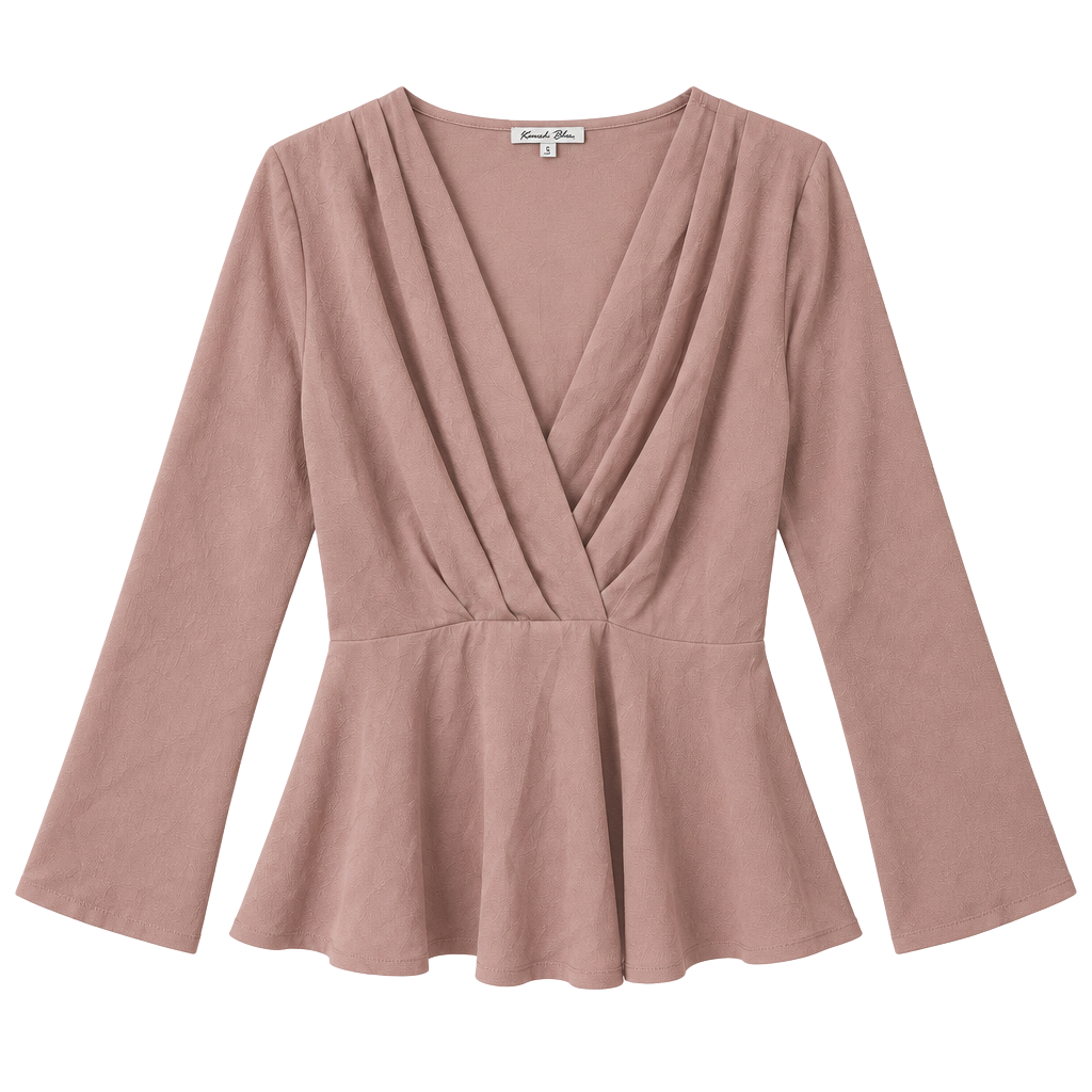Fashion Nova Size L Mauve V-Neck Long Sleeve Peplum Top 1