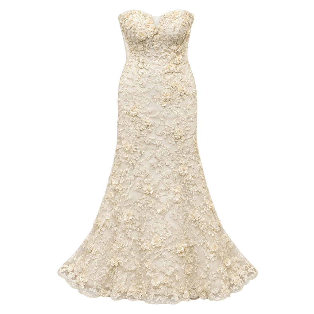 Oleg Cassini CWG464 3D Floral Lace Wedding Dress Ivory 1