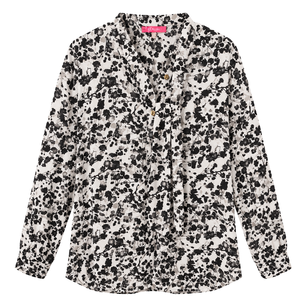 Xtaren Floral Blouse Size L Black White Tie Neck 1