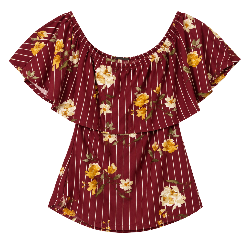 Vibe Sportswear Off Shoulder Top Size M Burgundy Floral 1
