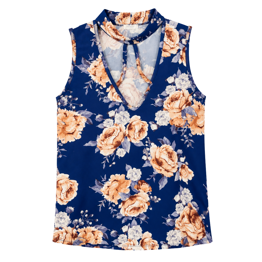Allysse Floral Blouse Blue Sleeveless Halter 1