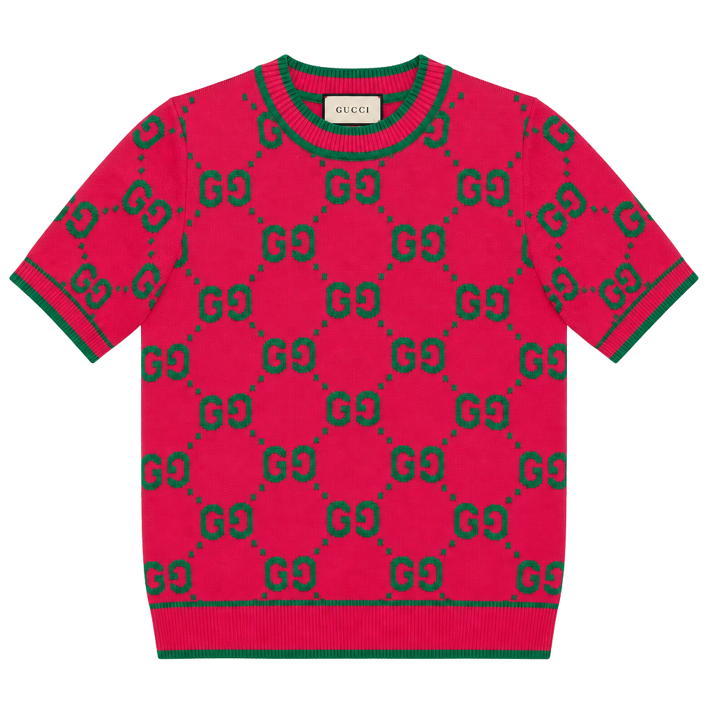 Gucci GG Jacquard Knit Short Sleeve Top New 1