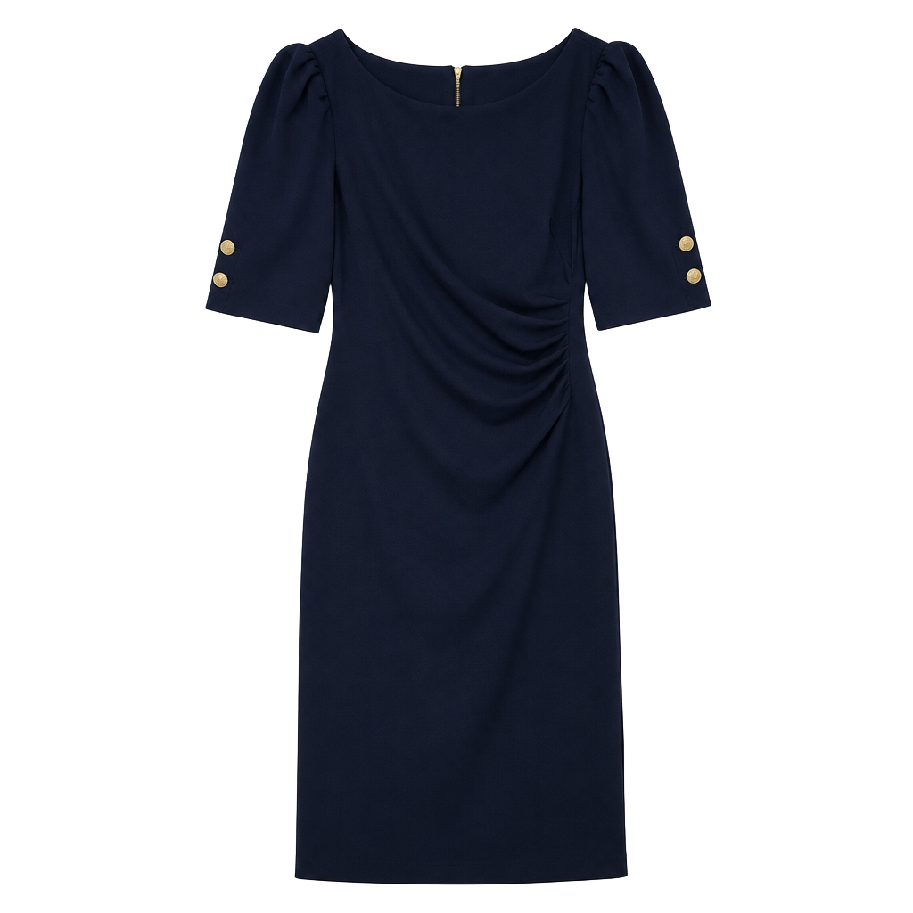 DKNY Sheath Dress Size 12 Blue Ruched Puff Sleeve 1