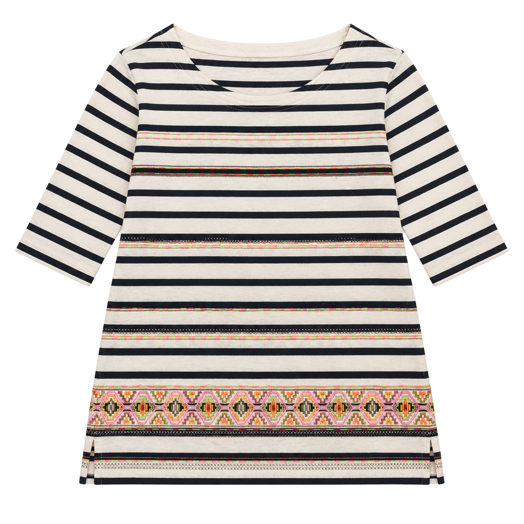 J.Crew Striped Embroidered Top Size M 1