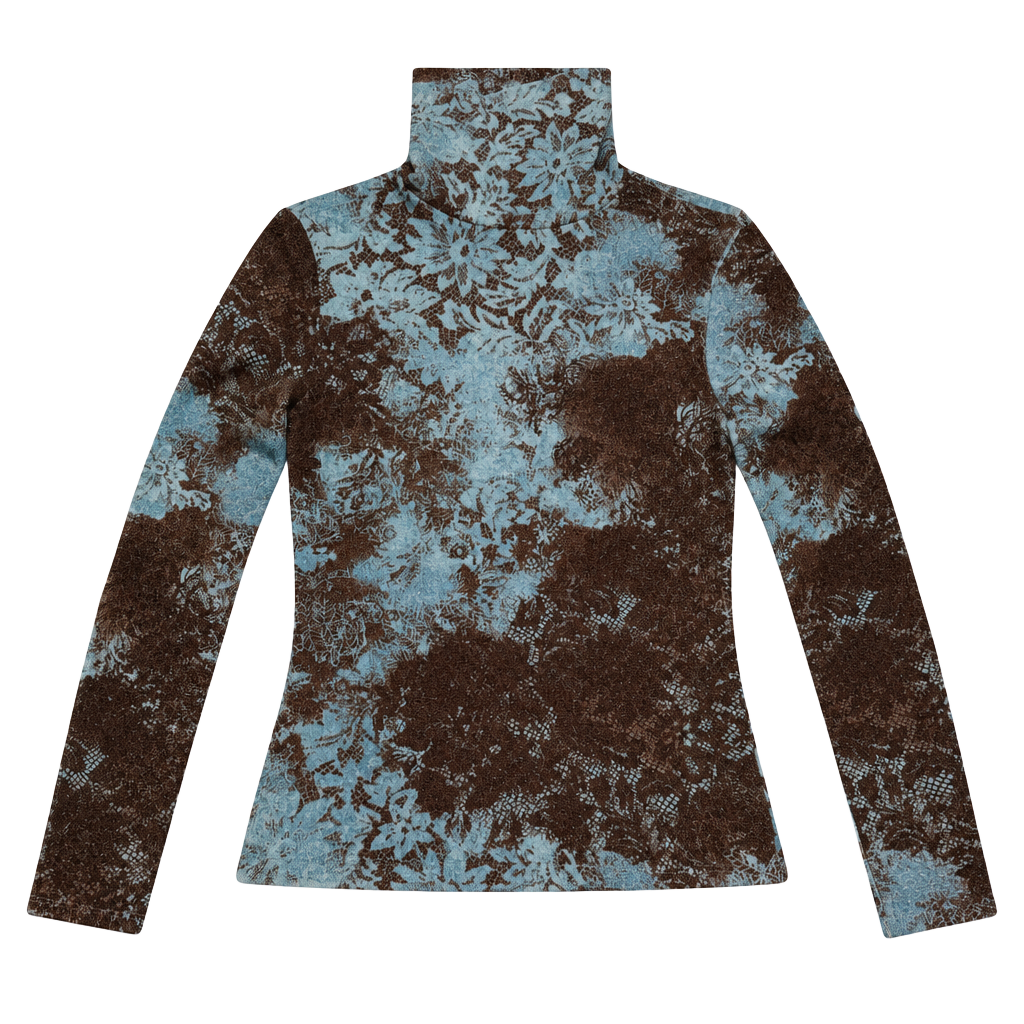 Cache Metallic Turtleneck Top Size L Blue Brown Lurex 1