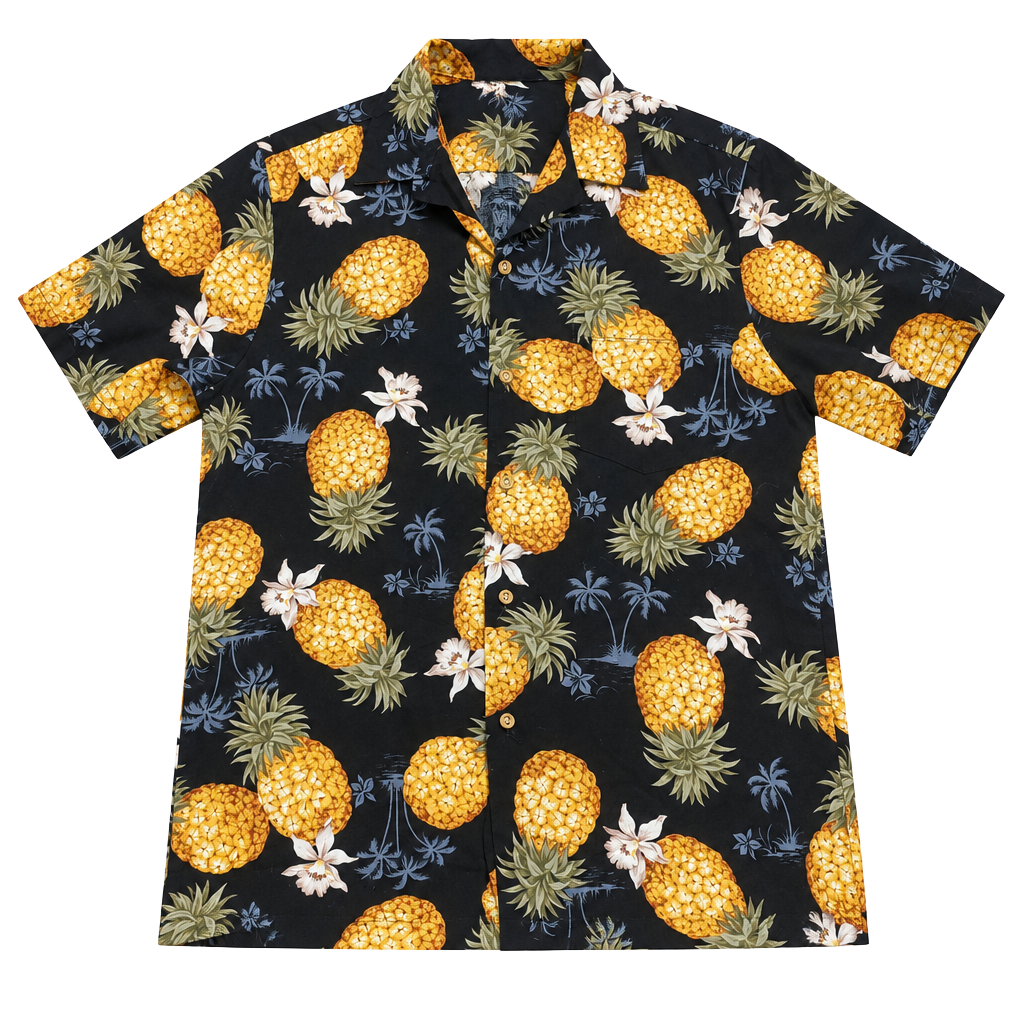 RJC Hawaiian Shirt Size M Black Pineapple Aloha Button Down 1