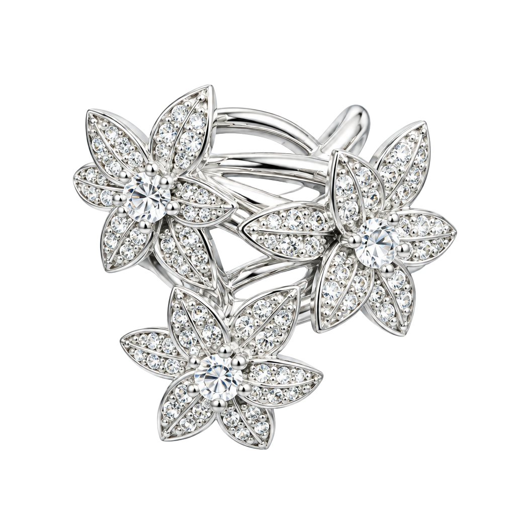 Flower Pave Diamond Ring Size 10 Silver Plated Hypoallergenic 1
