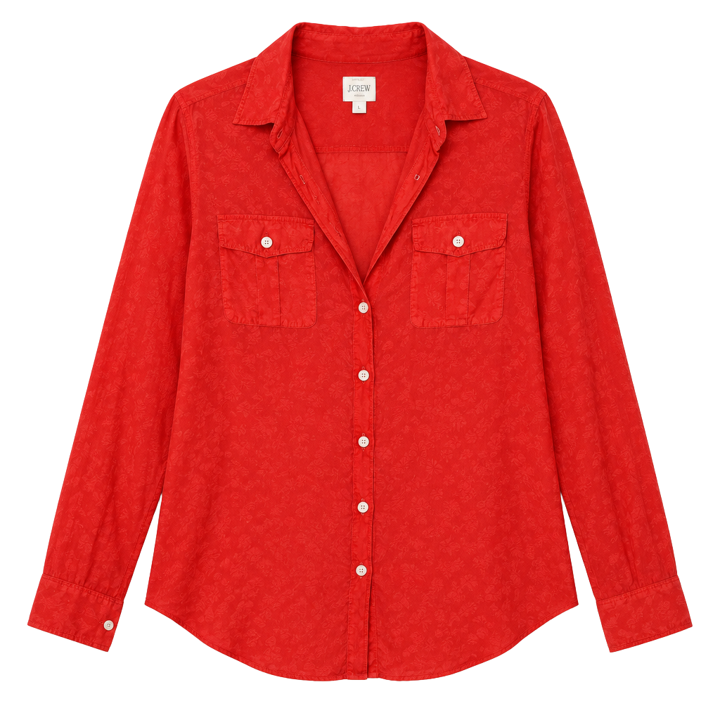 J.Crew The Perfect Shirt Size M Red coral Burnt orange Cotton Silk Long Sleeve Blouse 1