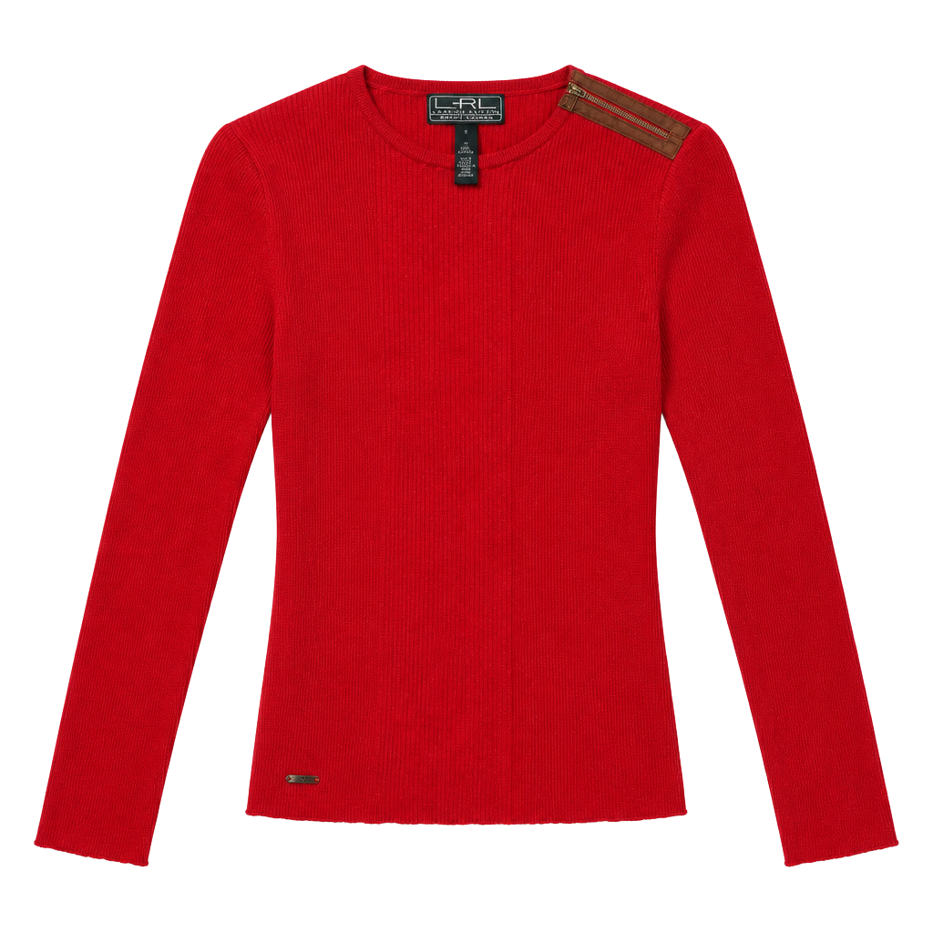 Lauren Active Ralph Lauren Ribbed Long Sleeve Sweater Size S Red Zip 1
