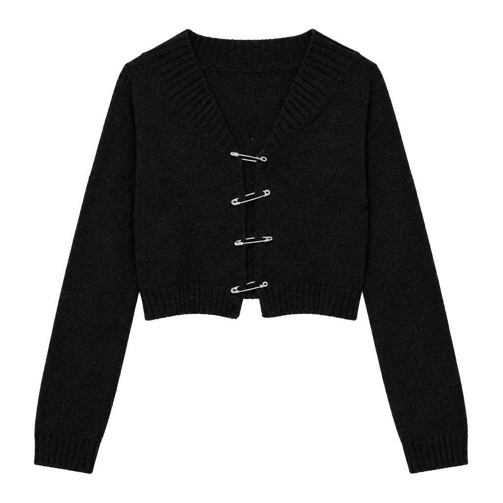 Danielle Guizio Safety Pin Knit Sweater Size M/L Black Wool 1