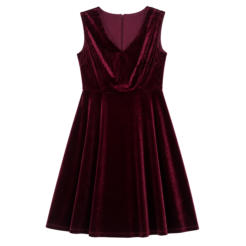 London Style Collection Burgundy Velvet V-Neck Fit & Flare Dress Size 2P 1