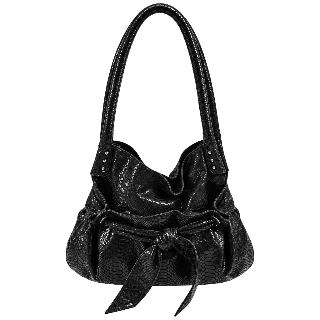 Perlina Black Snakeskin Embossed Leather Handbag 1