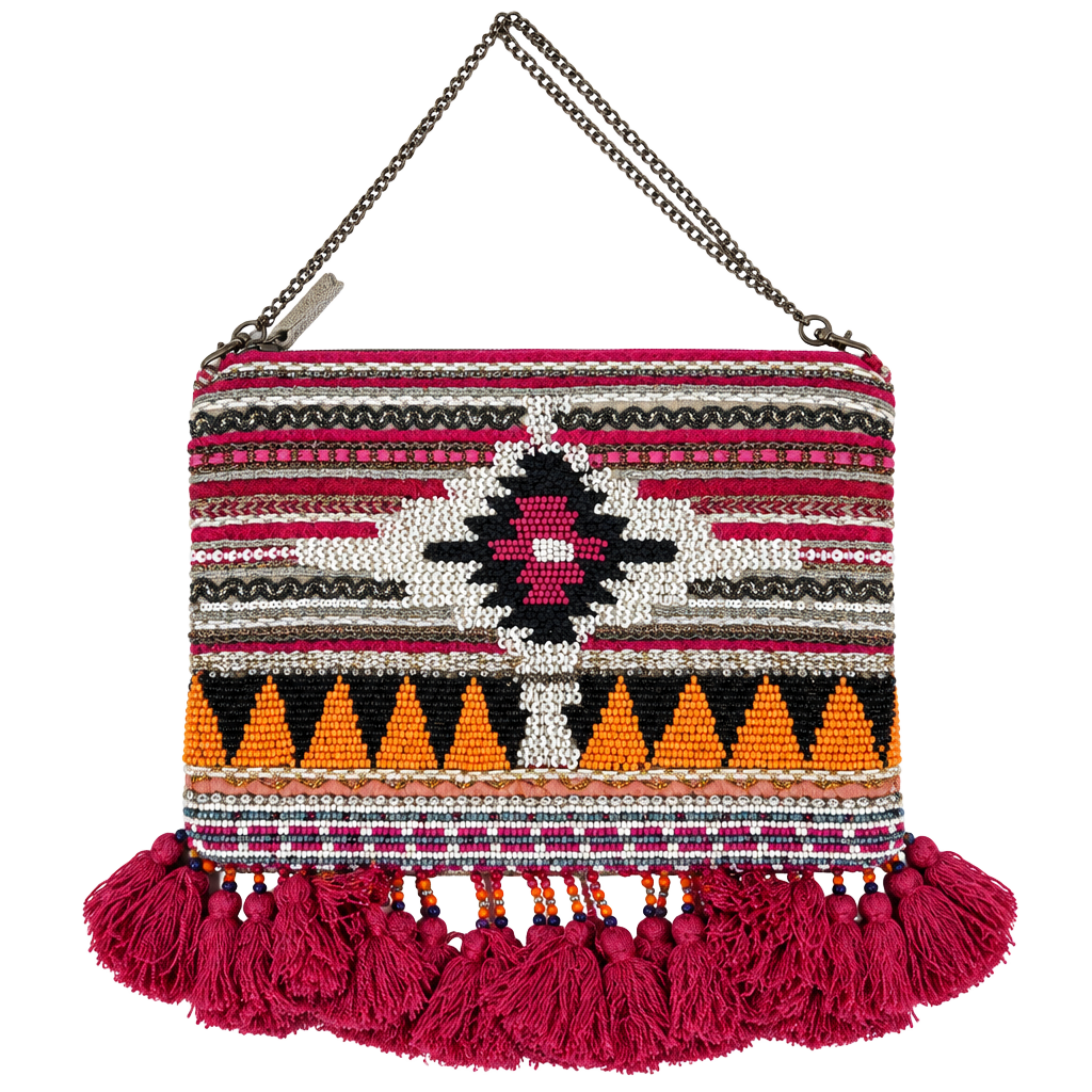 Chico's Beaded Tassel Crossbody Bag Boho Southwestern Style 1