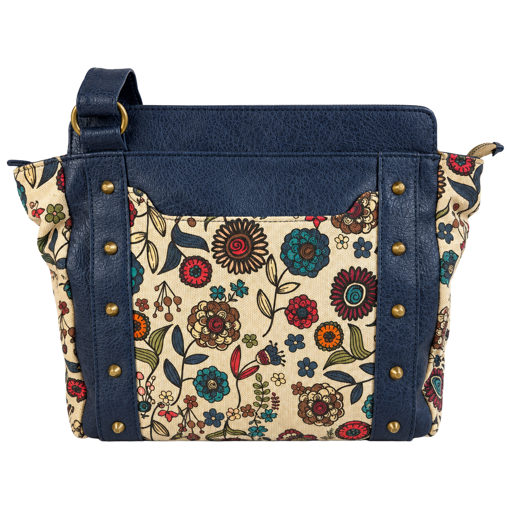 Unbranded Floral Canvas Faux Leather Crossbody Bag 1