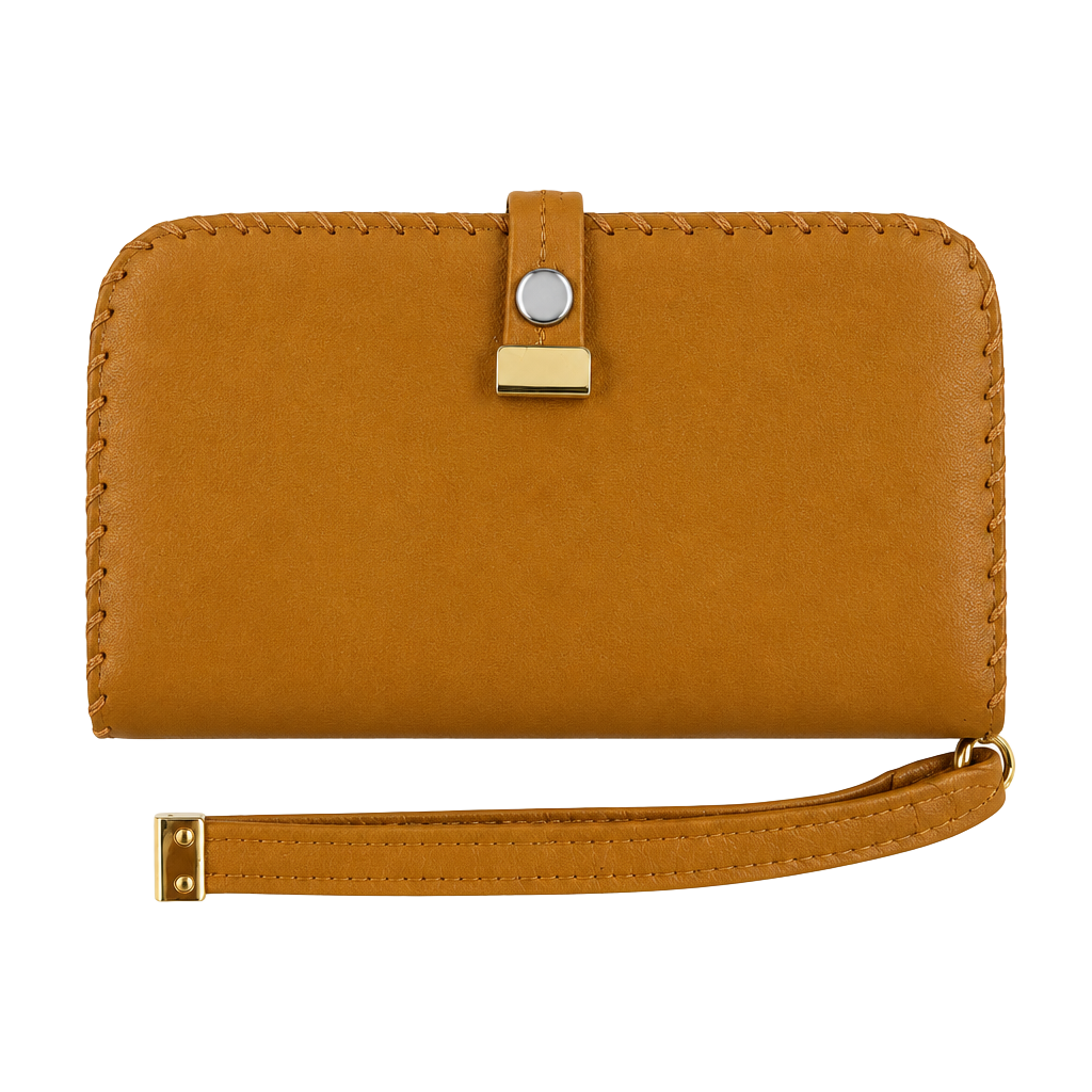 Vintage Tan Leather Wristlet Wallet with Whipstitch Detail 1
