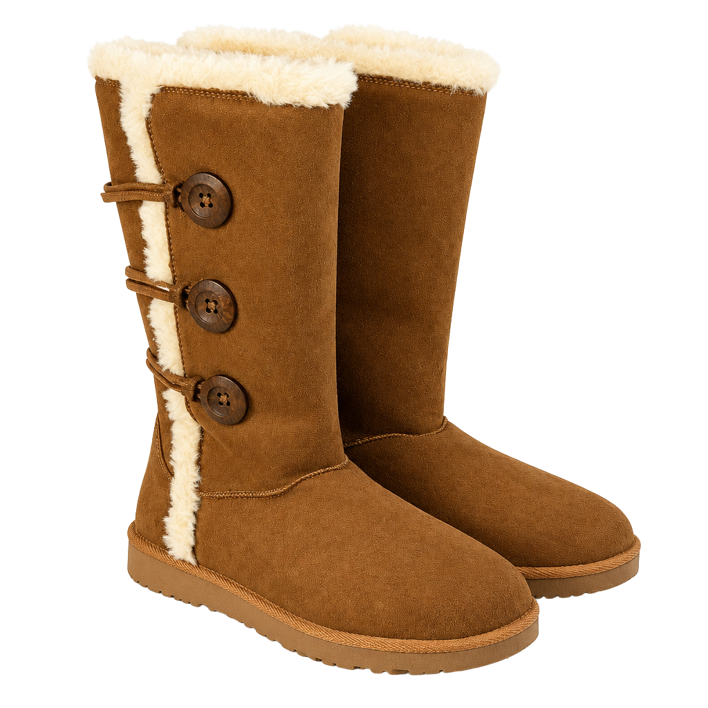 Makalu Winter Boots Size 8.5 Brown Faux Fur Button Tall 1
