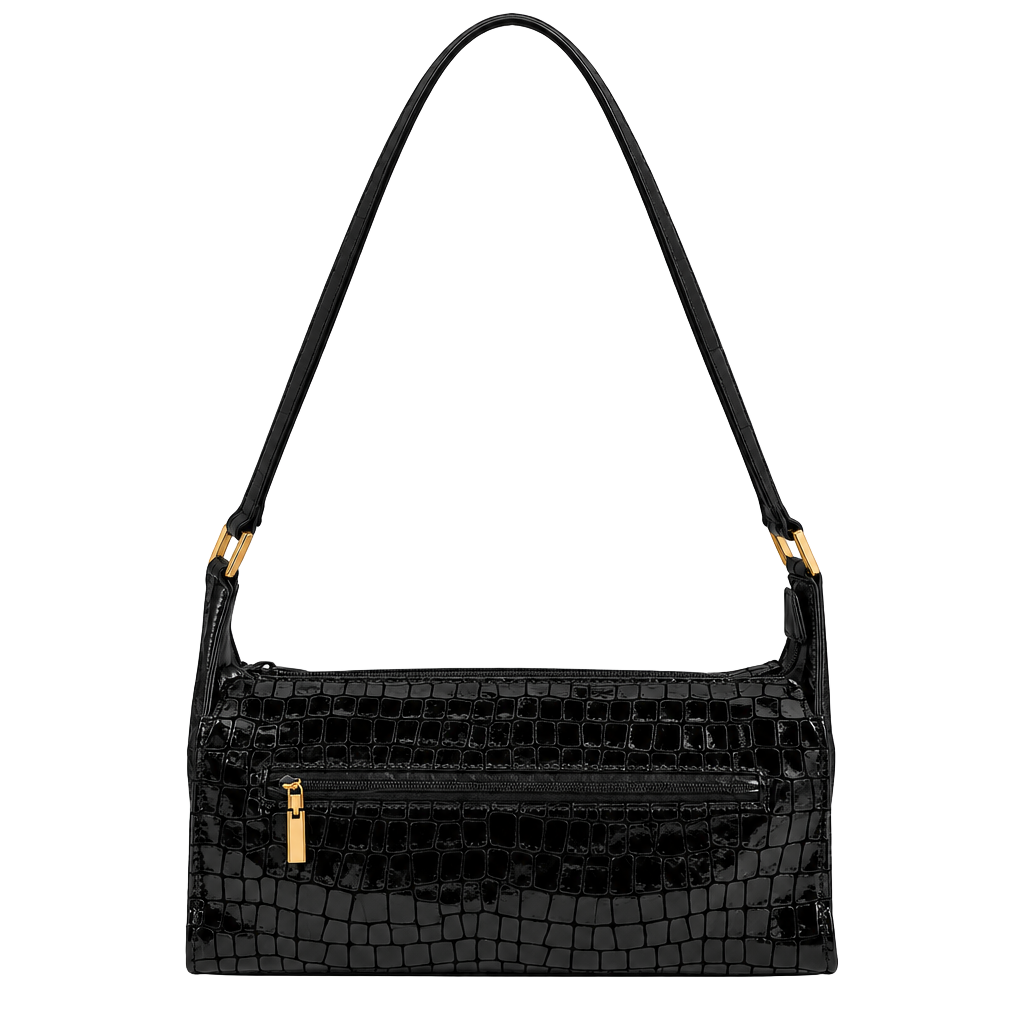 Karam Leather Goods Inc. Black Croc Embossed Shoulder Bag 1