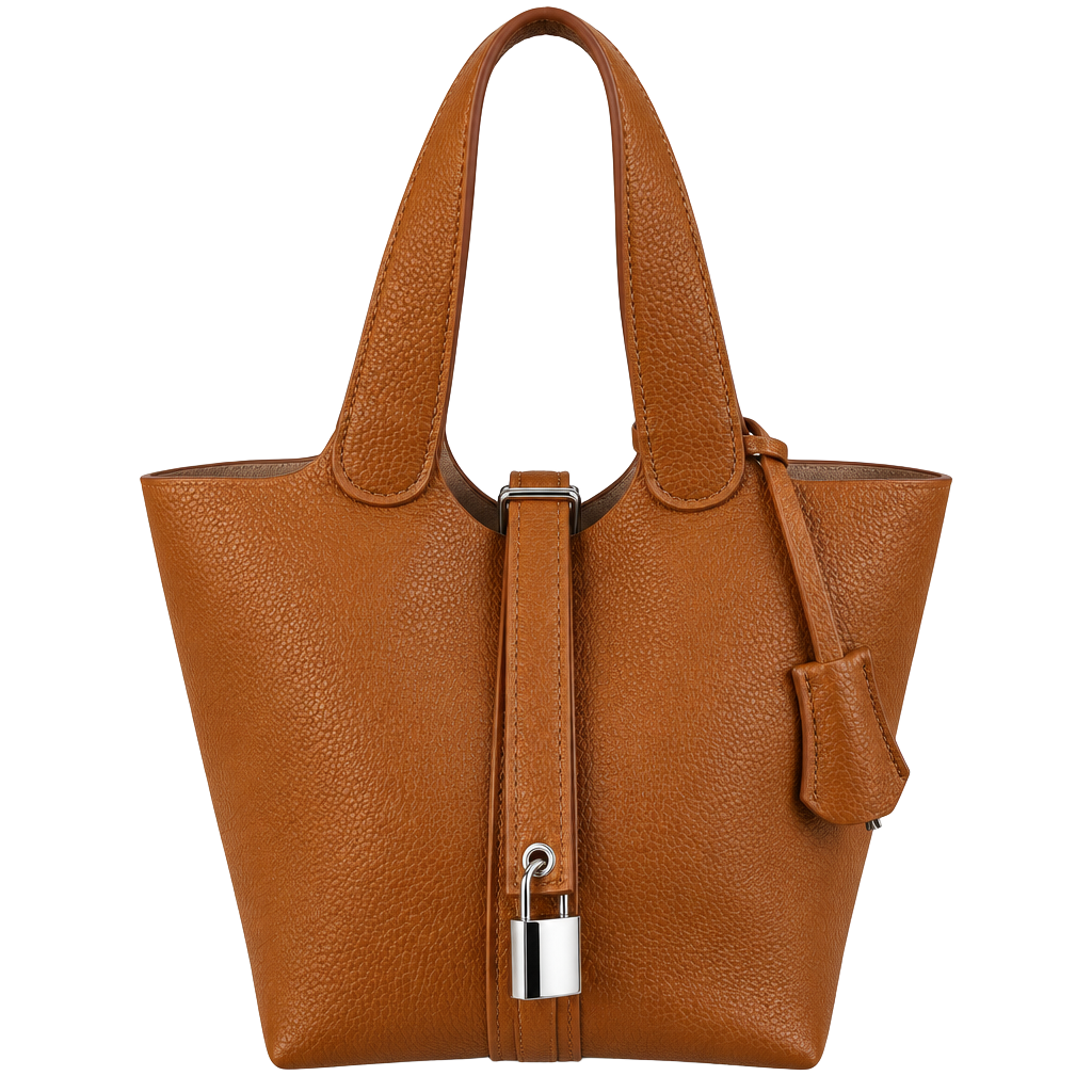 Unbranded Brown Pebbled Leather Bucket Bag Crossbody With Lock 1