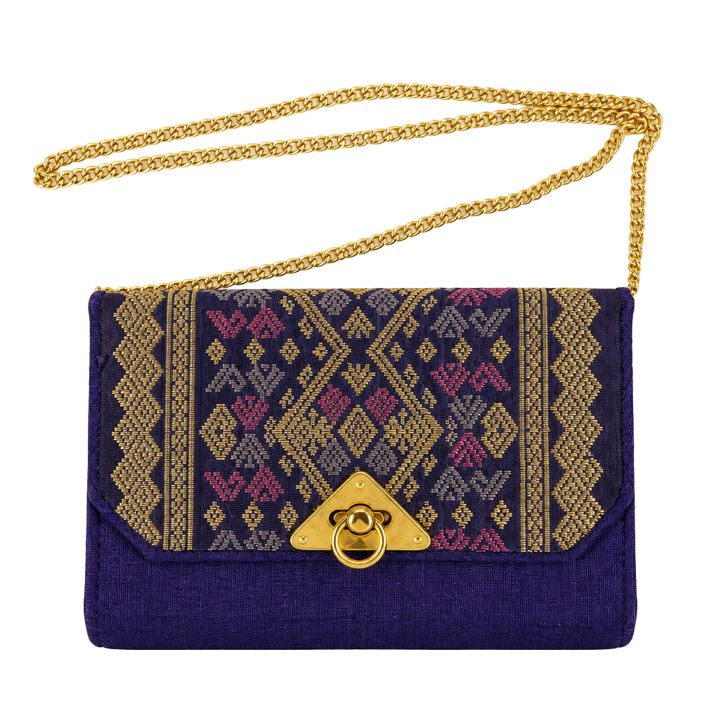 Thai Traditional Woven Silk Purple Gold Crossbody Bag 1