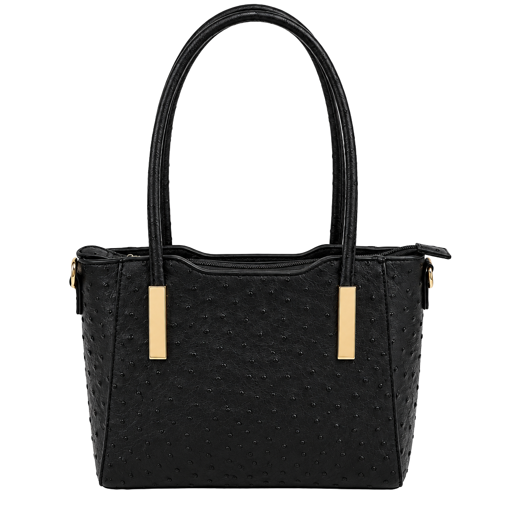 Ostrich Embossed Black Handbag 1