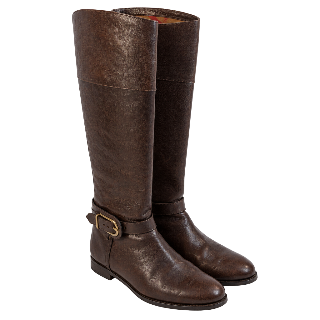 Burberry Equestrian Knight Riding Boots Brown Leather Size 39 1