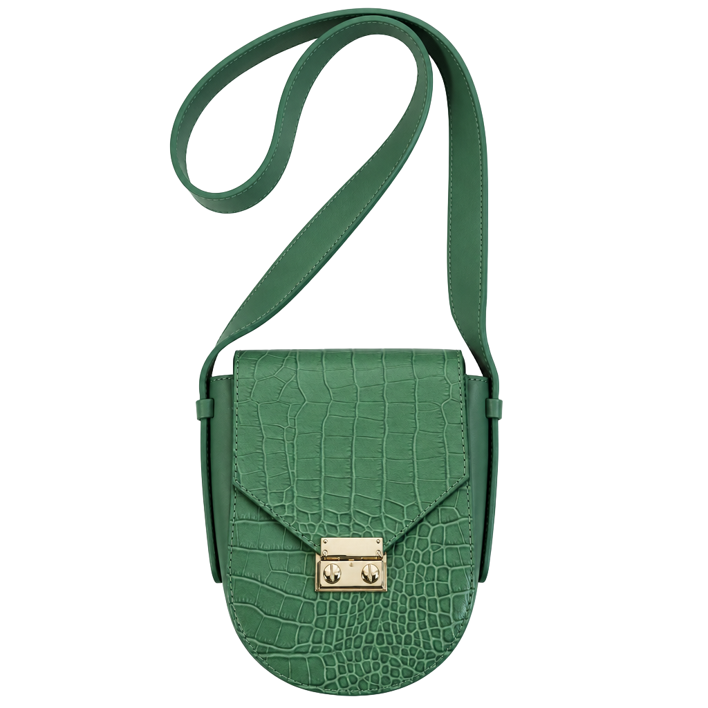 ISADORA Green Croc Embossed Italian Leather Crossbody Bag 1