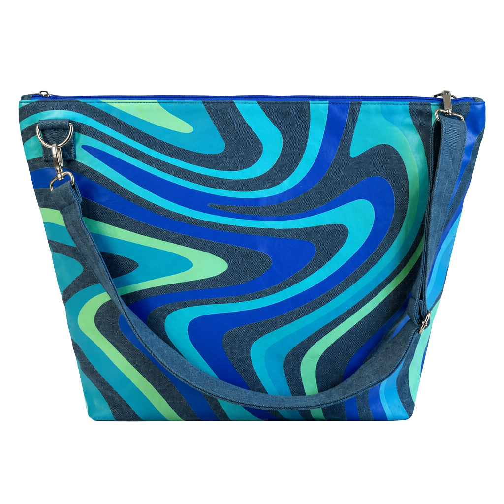 iscream Blue Swirl Vinyl Denim Crossbody Shoulder Bag 1