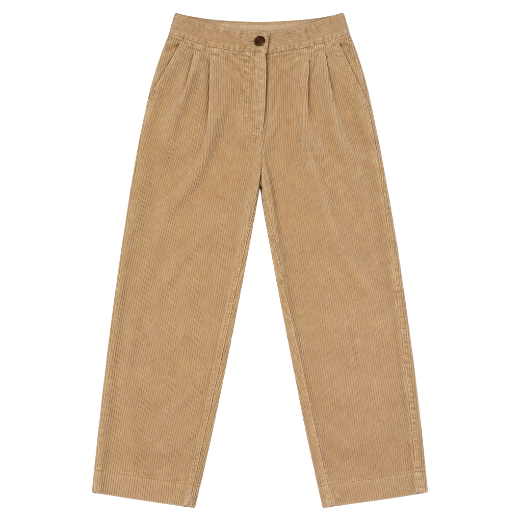H&M Tan Corduroy Trousers - High-Waisted Pleated Pants, Women's Size 2 1