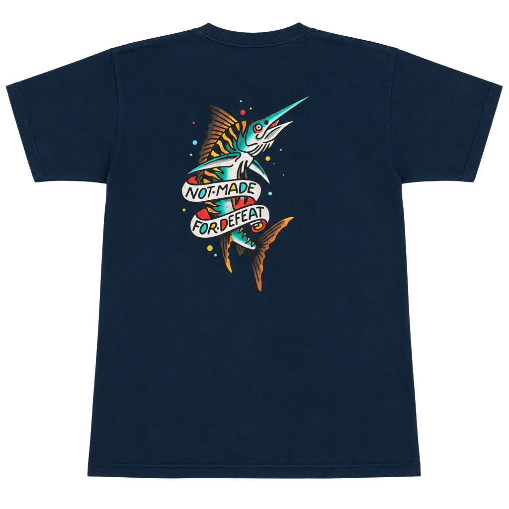 Dark Seas Navy Blue Marlin Graphic T-Shirt - Men's Size M - Skater Y2K 1