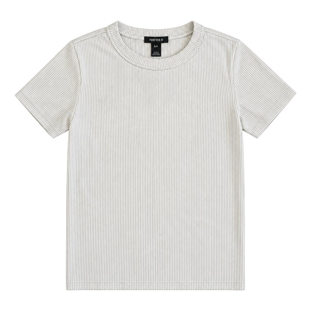 Forever 21 White Ribbed Short Sleeve Top, Size M 1