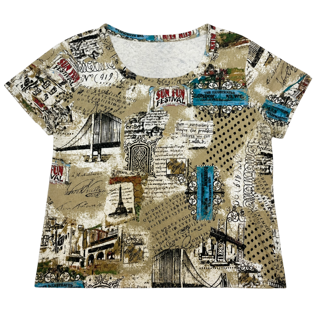 Onque Casuals Graphic Print Studded Crop Top, Size XL — Festival Vibes 1