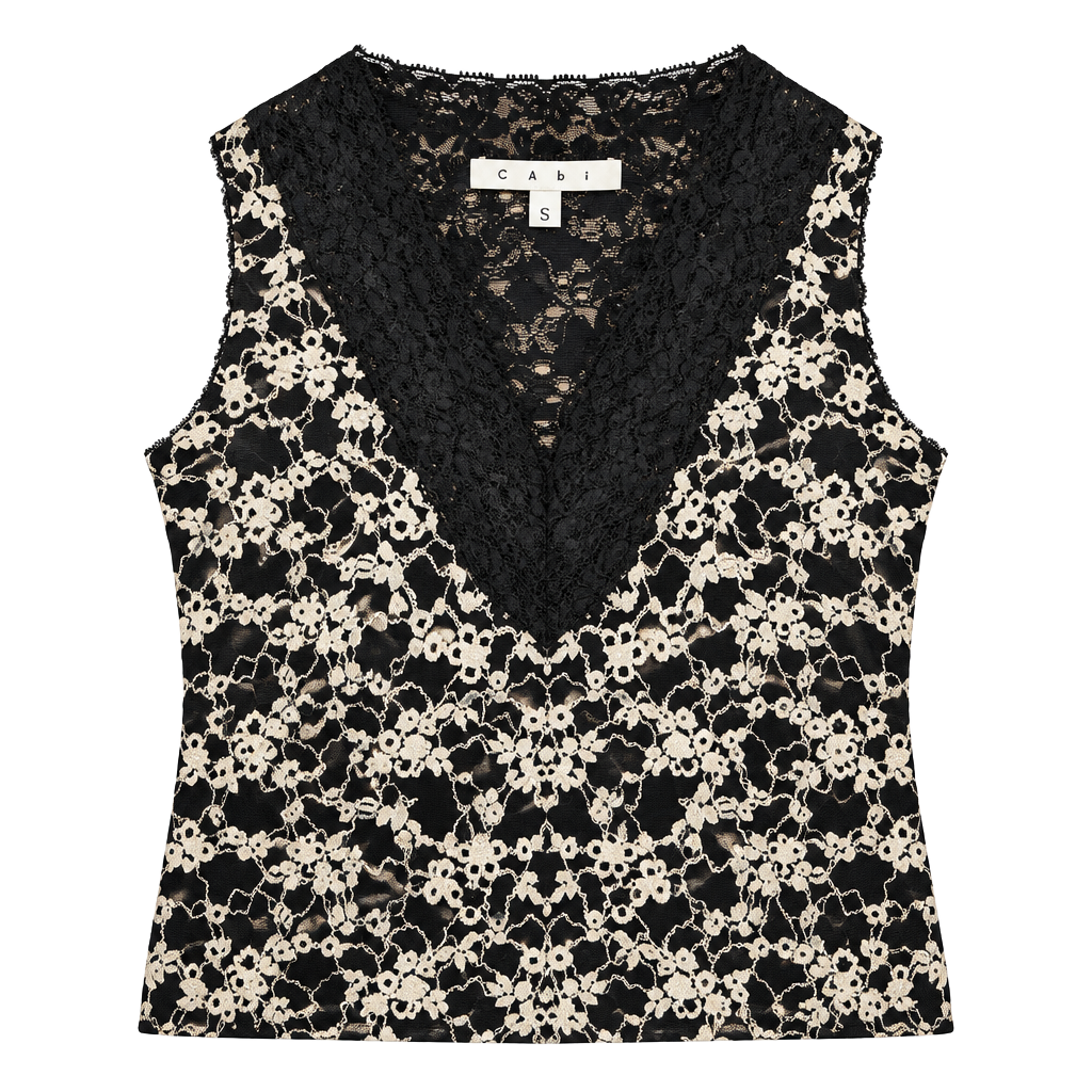 Cabi Lace Blouse Size S Black Cream Floral Eyelet Semi Sheer Skirt 1
