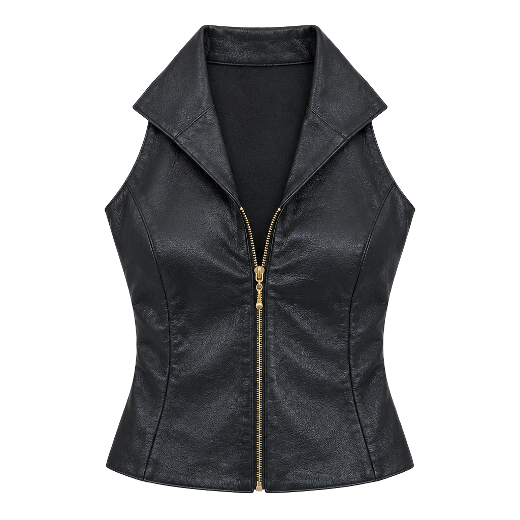 Dream Apparel Halter Top Size XS Black Leather Zip Front Collar Vest 1
