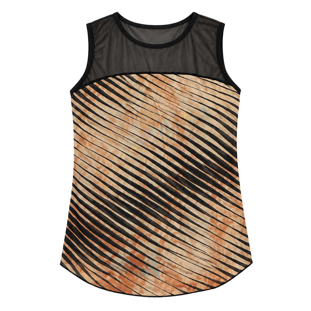 Vintage Sheer Mesh Striped Tank Top Y2K Grunge Brown Black 1