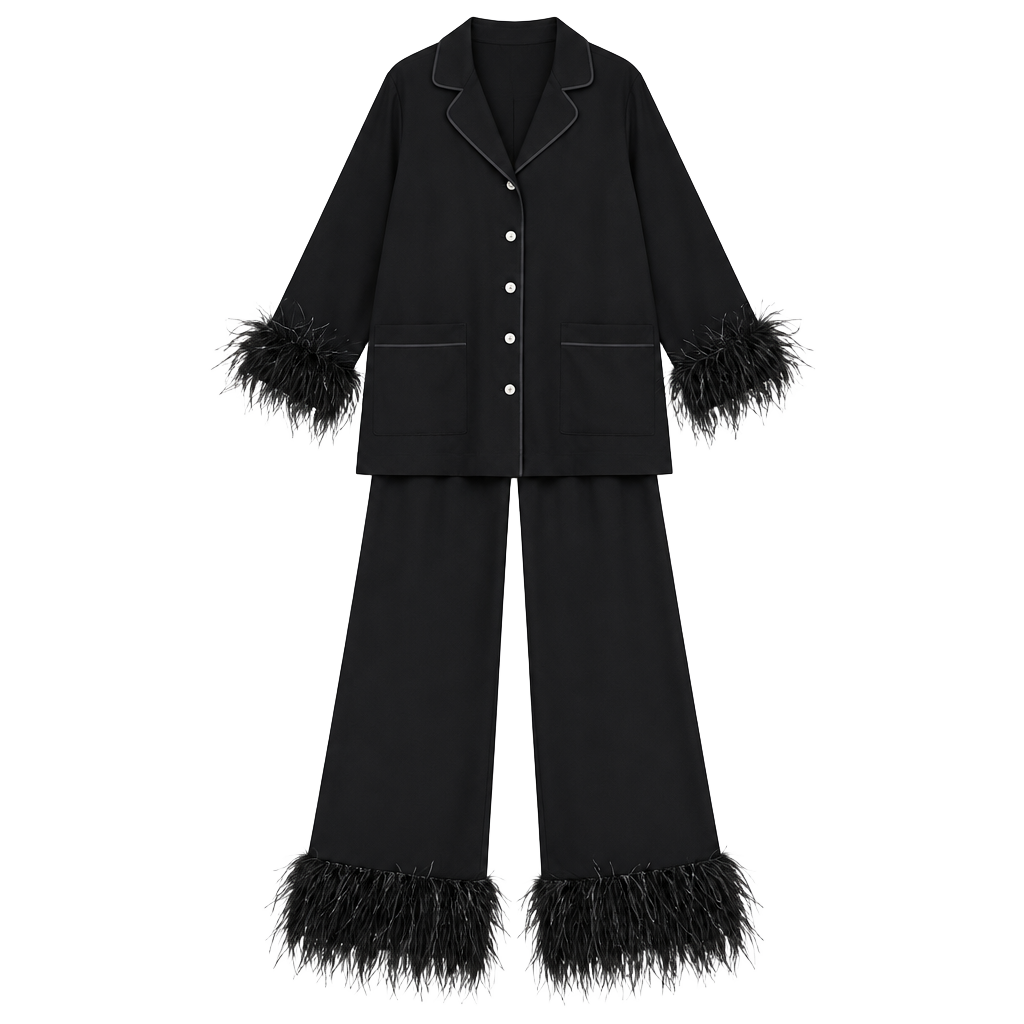 Sleeper Party Pajama Top With Feathers Black Size XS 1