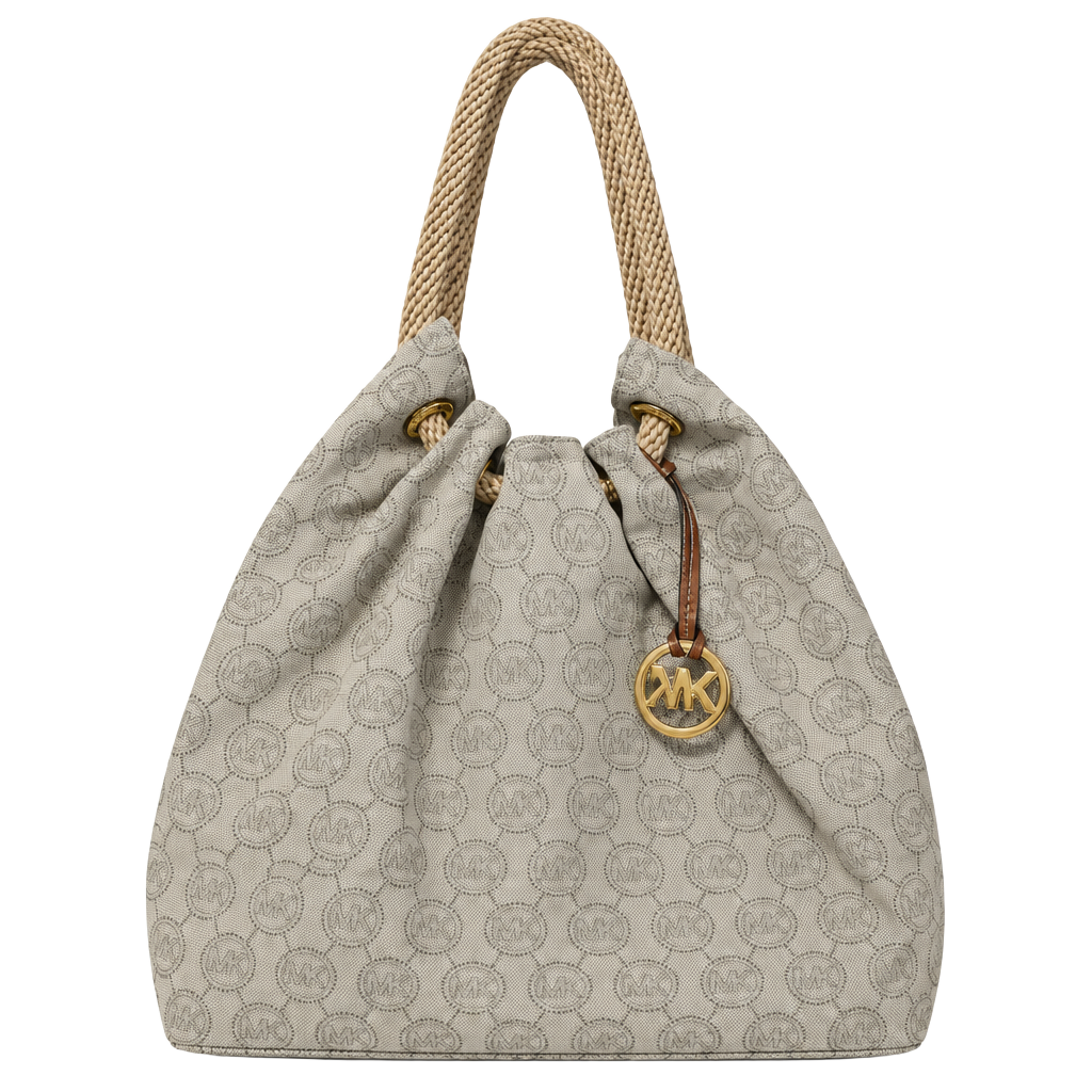 Michael Kors Logo Canvas Rope Handle Hobo Tote Bag Gray 1