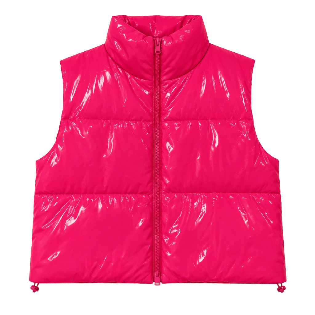 Daisy Puffer Vest Size XL Neon Pink Patent Leather 1