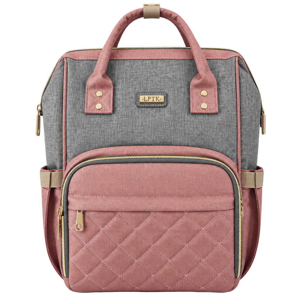 GAIVP Diaper Bag Backpack Grey Pink Quilted Travel Mommy Bag 1