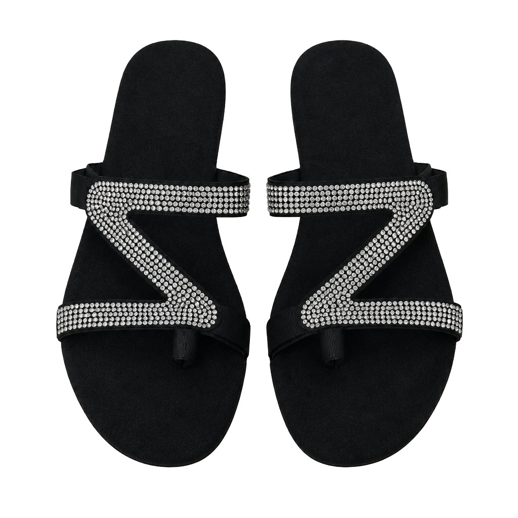 Unbranded Rhinestone Z Strap Flat Sandals Size 38 Black 1