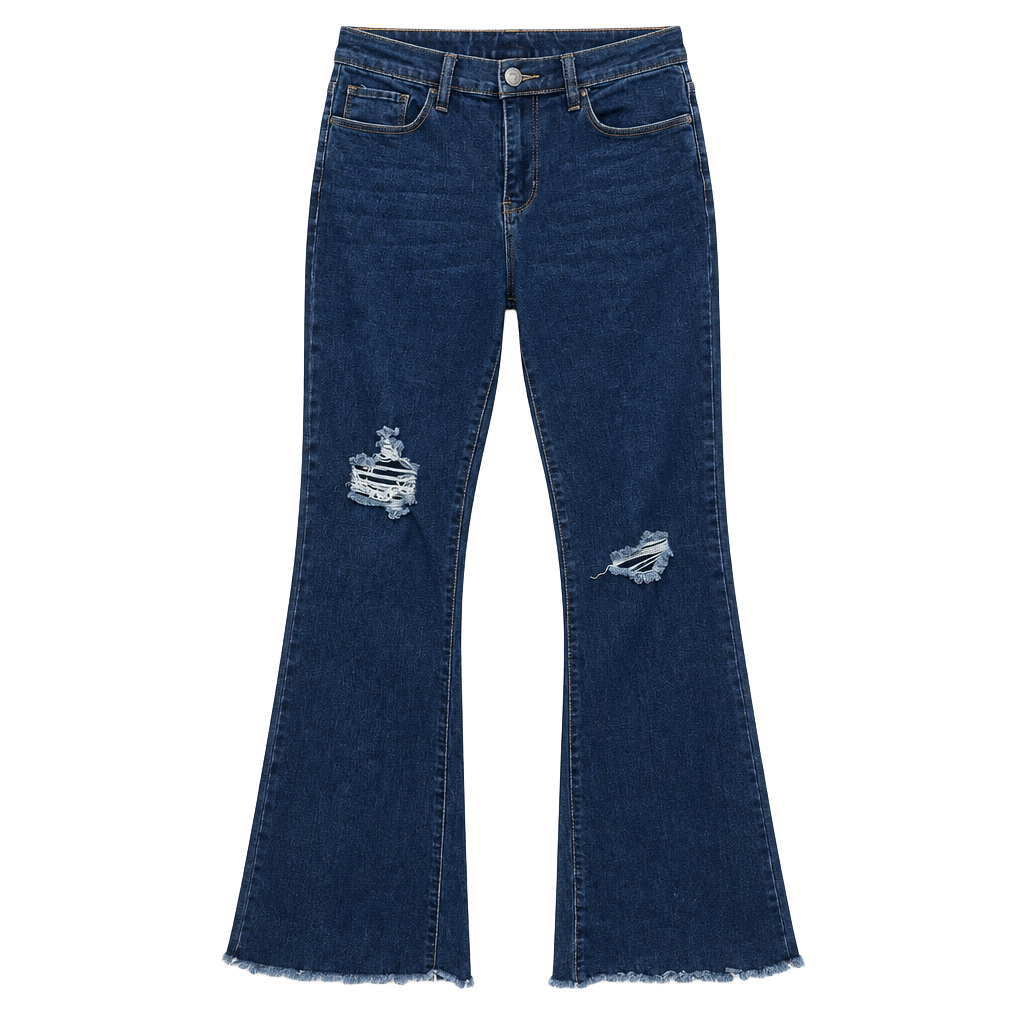 Ymi Jeans High-Rise Flare Size M Dark Wash Distressed 1