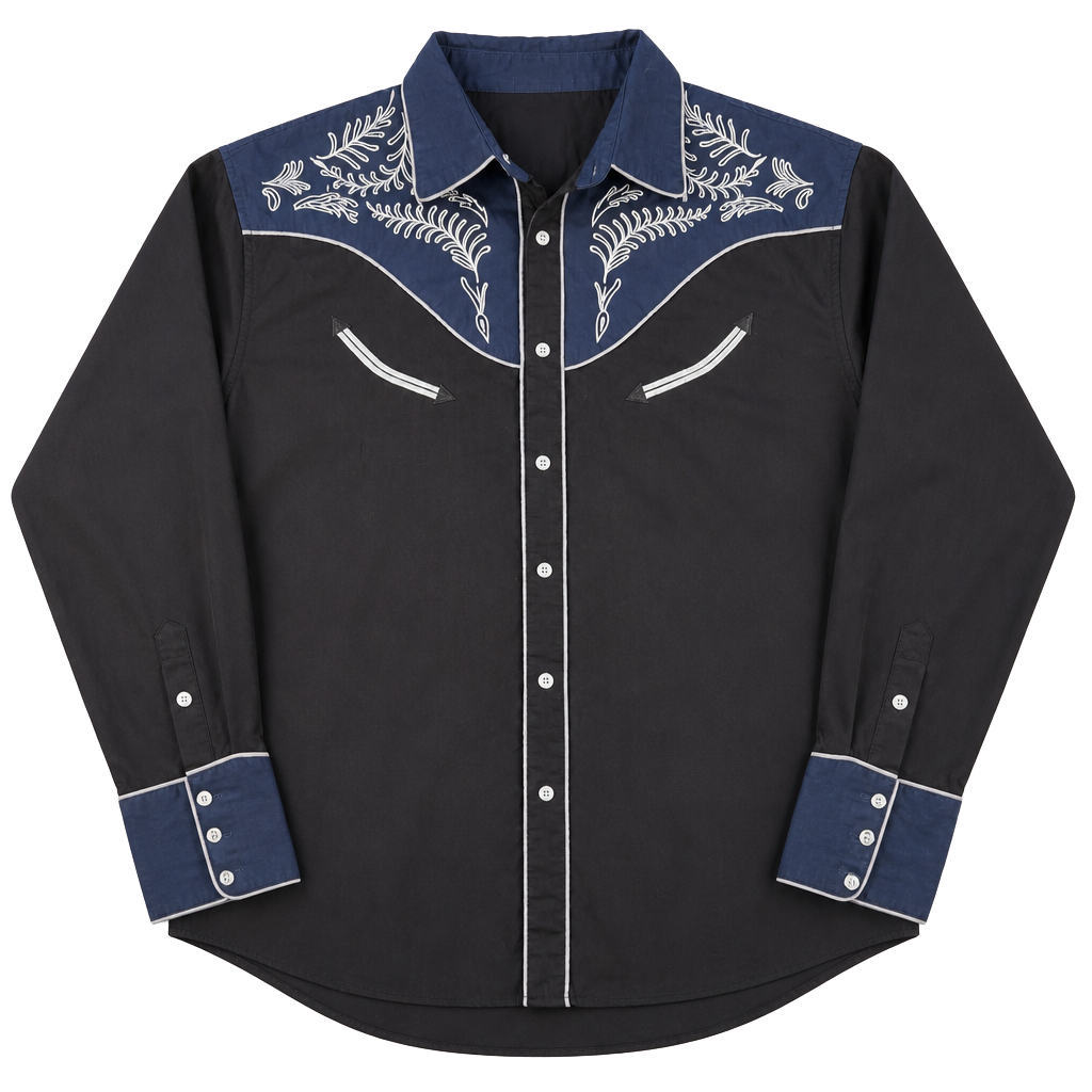 Coofandy Mens Button Western Shirt Blue White Long Sleeve Embroidered 3XL 1