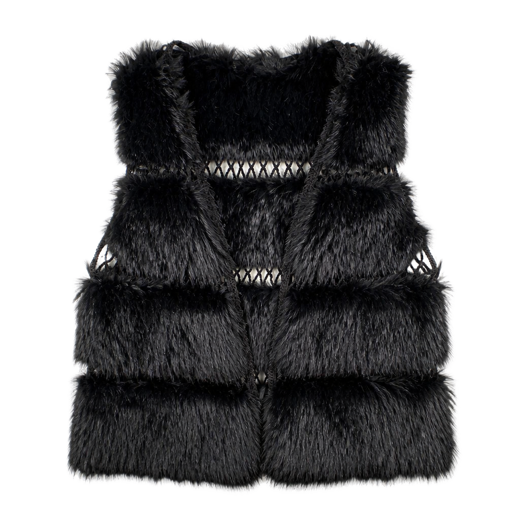 BCBG Max Azria Black Lapin Fur Vest Sleeveless Jacket Gillet size M 1