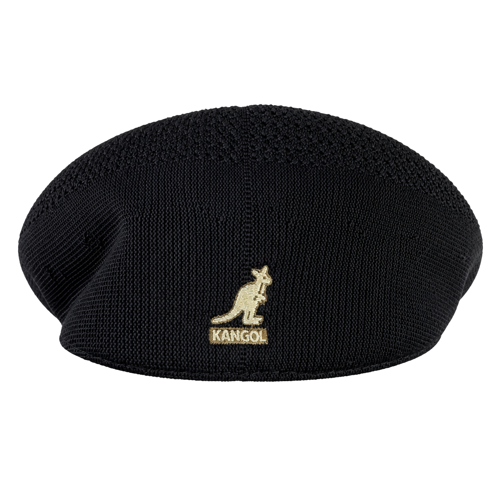 Kangol Tropic 504 Ventair Mesh Flat Cap Black with beige Logo 1