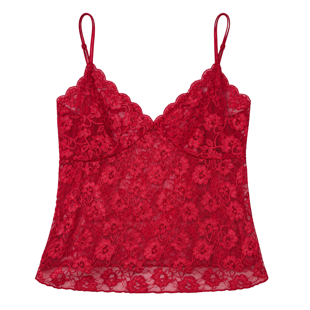 Vintage Red Floral Lace Camisole Top Size L 1