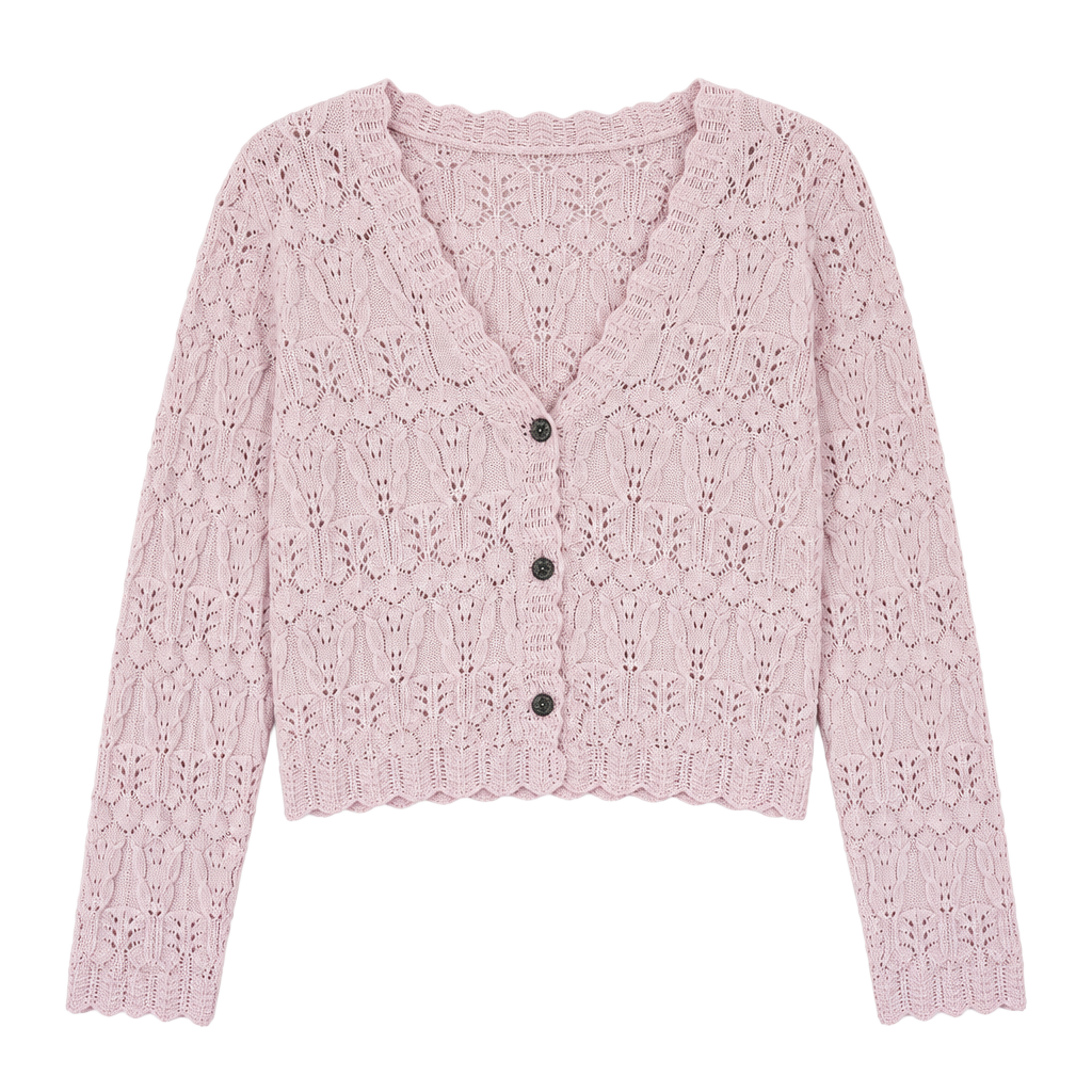 Altar'd State Cardigan Size S Pink Crochet Knit V-Neck 1